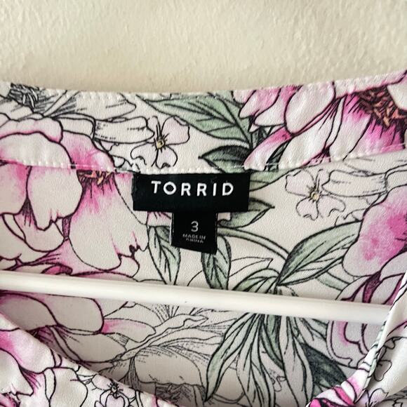 Torrid White Pink Floral Georgette Bow Tie Front Blouse Top Size 3X Cottagecore - Picture 5 of 9